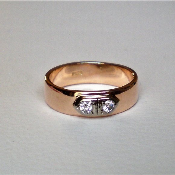 Vintage Russian USSR Solid 14K Rose Pink White Gold Diamond Wedding Band Ring - Picture 1 of 7